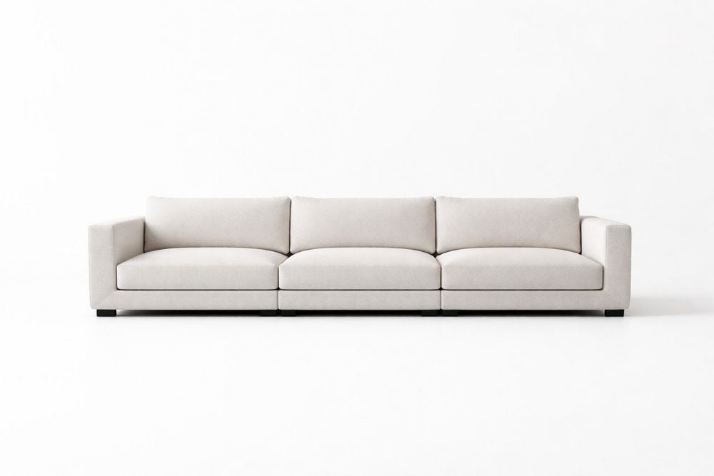 Beige Fabric 3-Seater Sofa with Solid Wood Frame