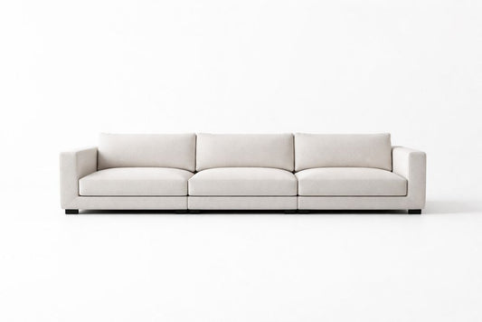 Beige Fabric 3-Seater Sofa with Solid Wood Frame